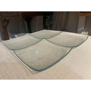 Hand Bent Bubble Glass Green Tint Square Platters Divided MCM Apps Sushi Tapas